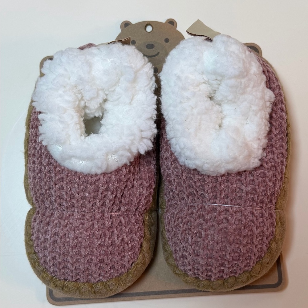 BearPaw Pink and White Kids Slippers
